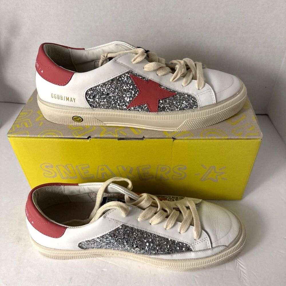 NWB GOLDEN GOOSE 8 US May White/Red Sparkle Star BRAND NEW EU38 Made In Italy